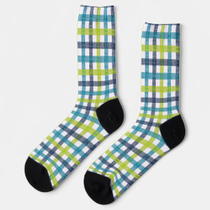 Chaussette Lime Green, Navy et bleu turquoise Plaid