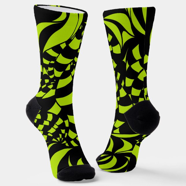 Chaussette Lime psychédélique motif vert et noir (Angulaire)