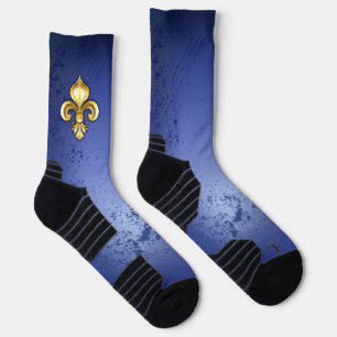 Chaussette Lis d'or sur fond bleu