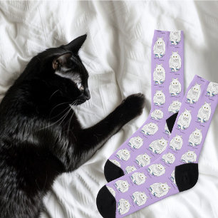 Chaussette Livre blanc Chat violet drôle
