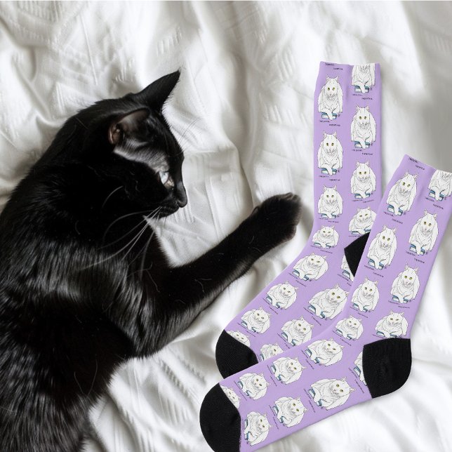 Chaussette Livre blanc Chat violet drôle (Créateur téléchargé)