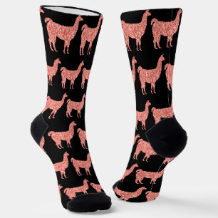 Chaussette Llama corail rose paillettes scintillantes motif n