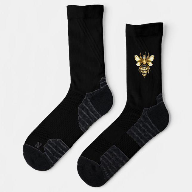 Chaussette Logo Faux Gold Foil Bee Polygonal sur Noir (Gauche)