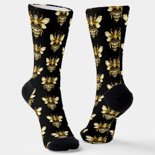 Chaussette Logo Faux Gold Foil Bee Polygonal sur Noir