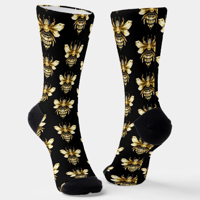 Chaussette Logo Faux Gold Foil Bee Polygonal sur Noir (Angulaire)