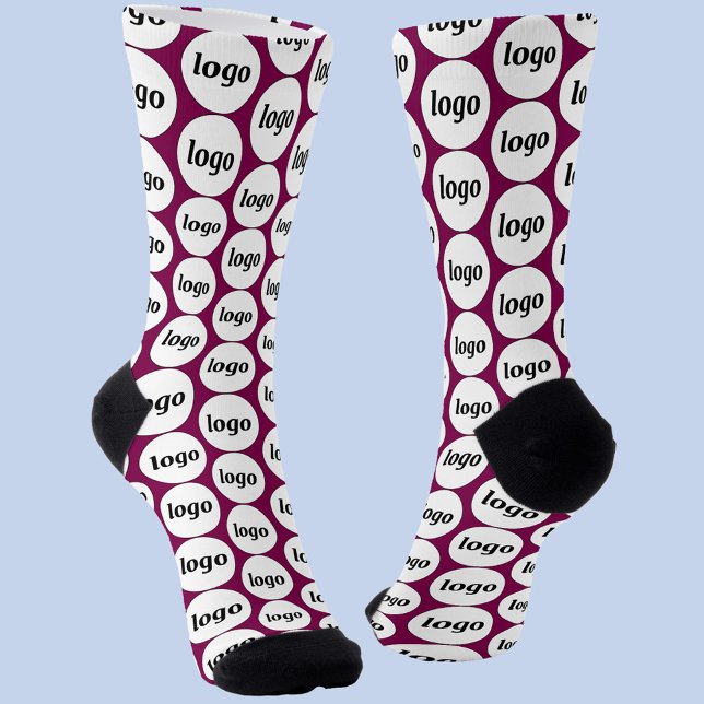 Chaussette Logo simple Motif d'entreprise Dark Magenta Rose (Simple logo pattern business branding promotional dark magenta pink socks)