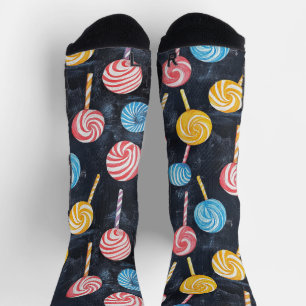 Chaussette Lollypop Candy Chalk Dessin Motif noir