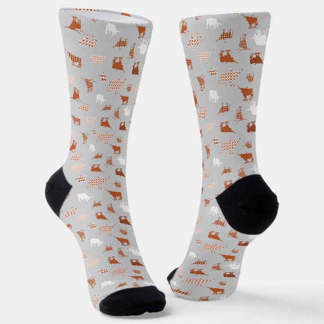 Chaussette Longhorns à motif orange brûlé et gris clair Pa (Angulaire)