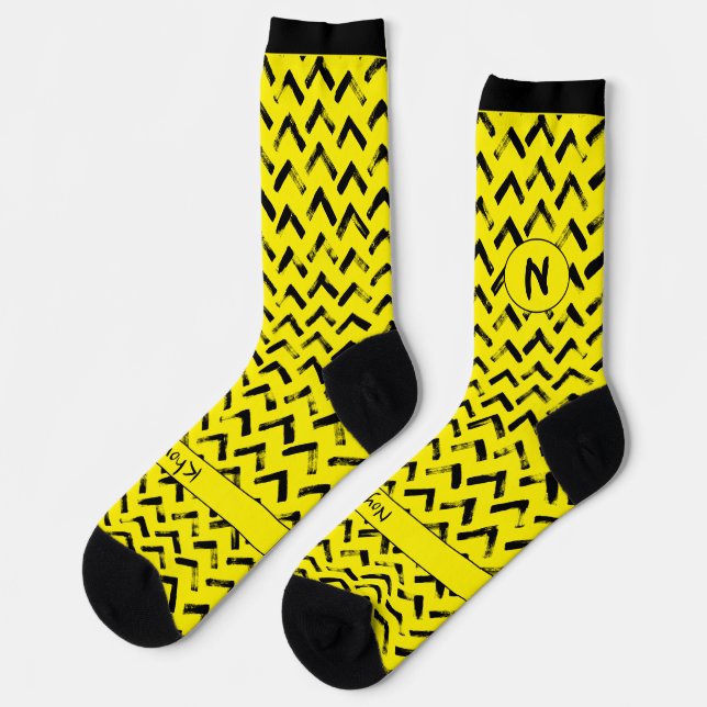 Chaussette Loud Chevron Black and Yellow Name Initials (Gauche)