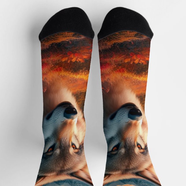 Chaussette Loups au coucher du soleil / Amants du loup  (Haut)