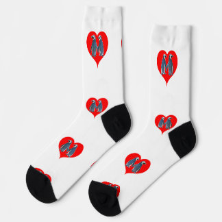 Chaussette Love Birds Penguin Couple Red Hearts Thunder_Cove