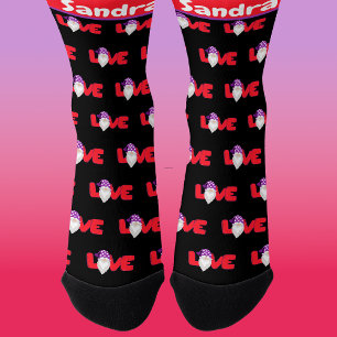 Chaussette Love gnome black and Red Heart Balloons Socks