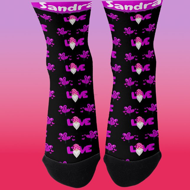 Chaussette Love gnome black Pink Purple Heart Balloons Socks (Créateur téléchargé)