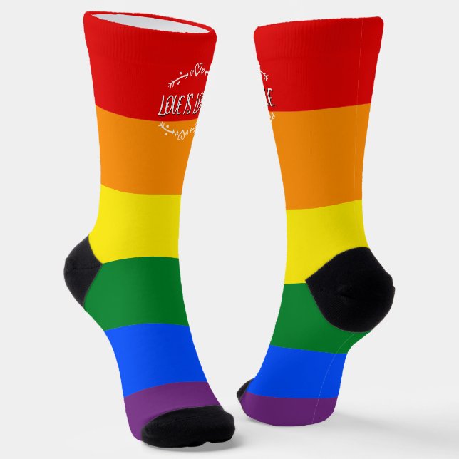 Chaussette Love is Love Rainbow LGBTQ Pride Crew Socks (Angulaire)