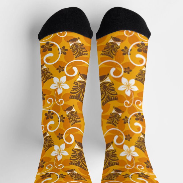 CHAUSSETTE LUAU TIKI MOTIF (ORANGE) (Haut)