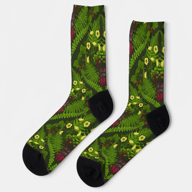 Chaussette Lucane et fougères, feuilles vertes (Gauche)