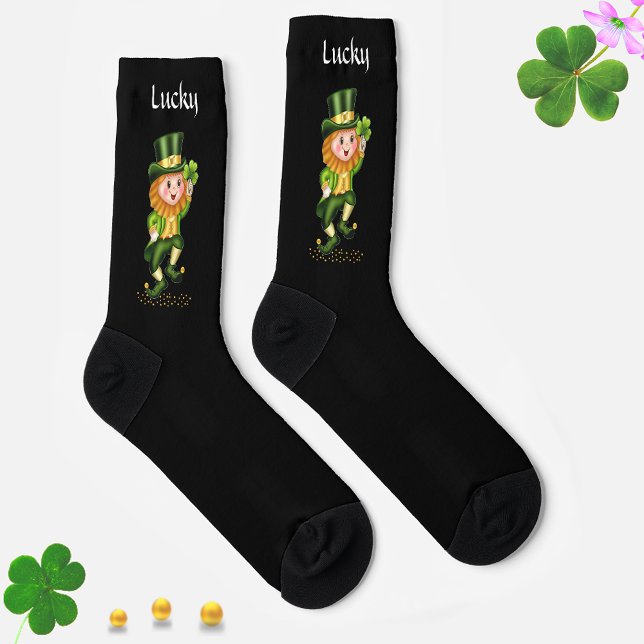 Chaussette Lucky Green Gnome sur Chaussettes Noires (Créateur téléchargé)