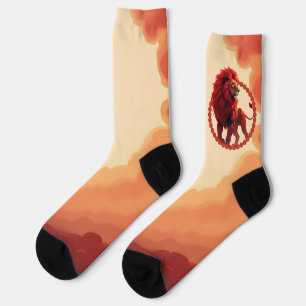 Chaussette Lueur Rouge Profonde – Le Lion du Destin Brûlant. 
