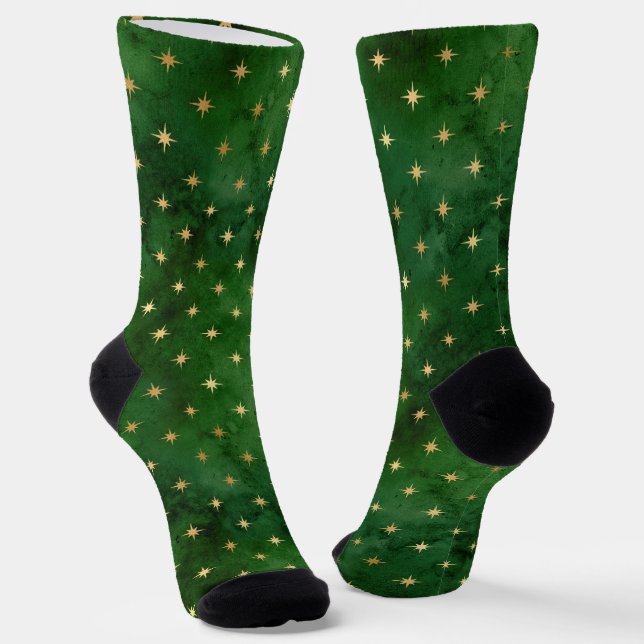 Chaussette Lumières de Noël étoiles or vert motif élégant (Angulaire)