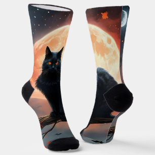 Chaussette Lune de chat noir d'Halloween effrayant,