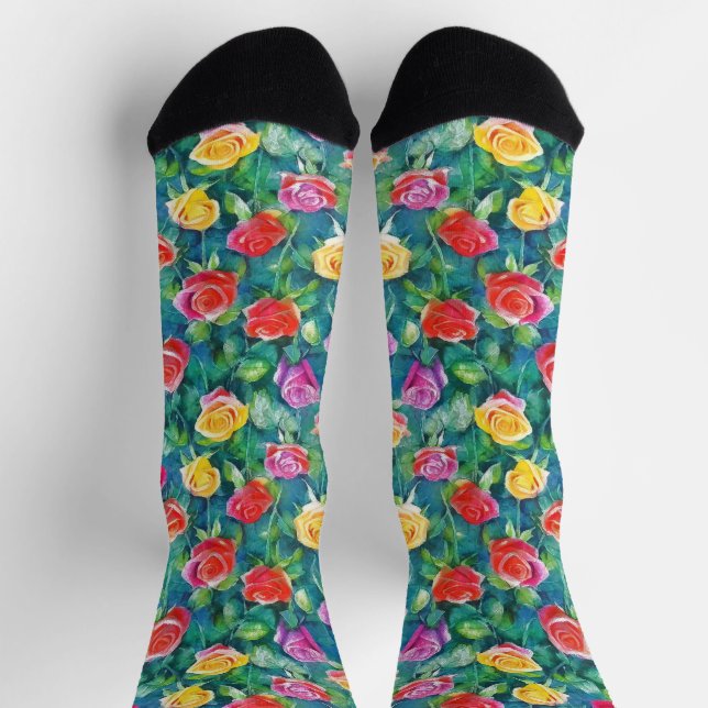 Chaussette Lush flowers garden watercolor pattern (Haut)