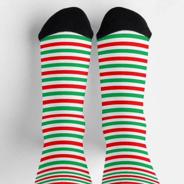 Chaussette Lutin de Noël Vert Rouge Blanc Rayé Équipage (Haut)