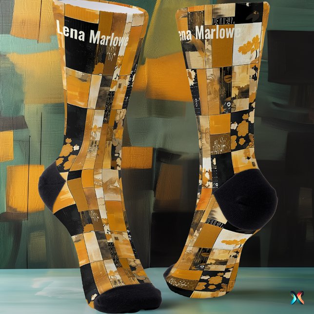 Chaussette Luxueux Golden Patchwork art personnalisable (Créateur téléchargé)