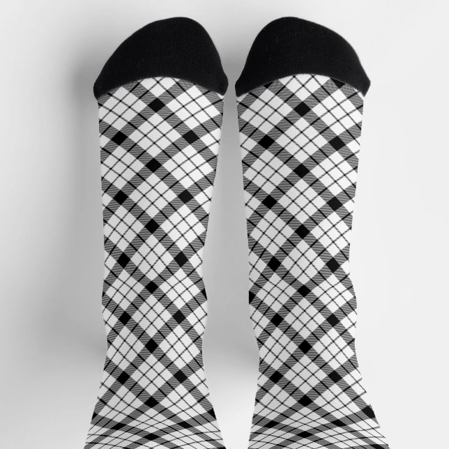 Chaussette MacFarlane tartan noir blanc carreaux (Haut)