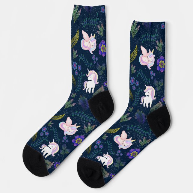 Chaussette Magical Unicorn Night Forest Seamless Pattern (Gauche)