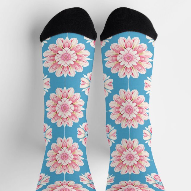 Chaussette Magnifique mandala floral rose et blanc (Haut)