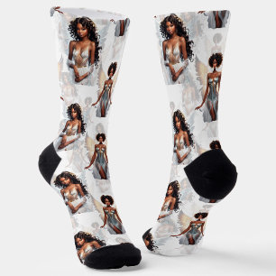 Chaussette Magnifique motif de design d'anges de fille noire 