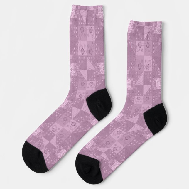 Chaussette magnifique patchwork lilas traditionnel (Gauche)
