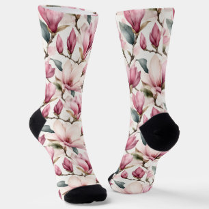 Chaussette Magnolias aquarelles féminins gracieux