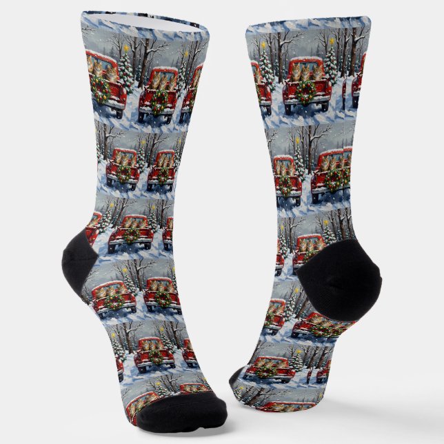 Chaussette Maine Coon Noël Camion Rouge Fêtes (Angulaire)