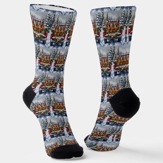 Chaussette Malinois belge Noël Camion Rouge Fêtes (Angulaire)