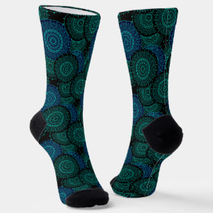 Chaussette Mandala bleu turquoise ronde sur arrière - plan no