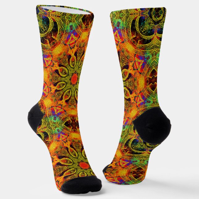 Chaussette Mandala ornemental en orange et vert (Angulaire)