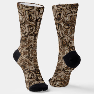 Chaussette Mandala Tourbillon Brun Terreux avec Effet Bois