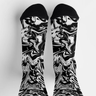 Chaussette Marbleized Noir et Blanc Moderne Artwork Abstrait