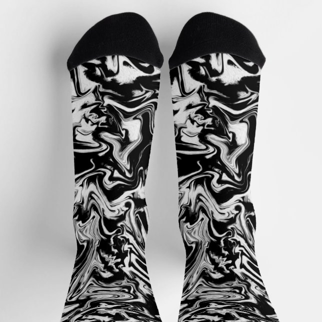 Chaussette Marbleized Noir et Blanc Moderne Artwork Abstrait (Haut)