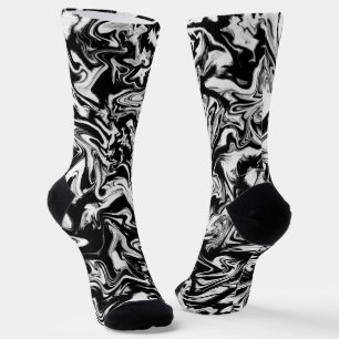 Chaussette Marbleized Noir et Blanc Moderne Artwork Abstrait