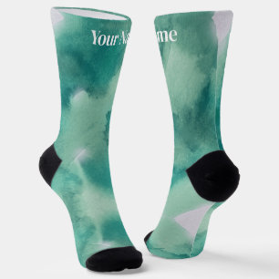 Chaussette Marbre Bleu Vert Sarcelle Nom Personnalisé
