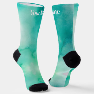 Chaussette Marbre Bleu Vert Sarcelle   Nom Personnalisé