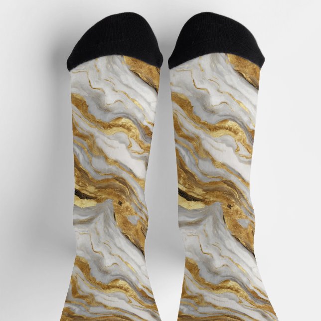 Chaussette Marbre de Luxe Or Blanc Harmonie Motif Abstrait (Haut)