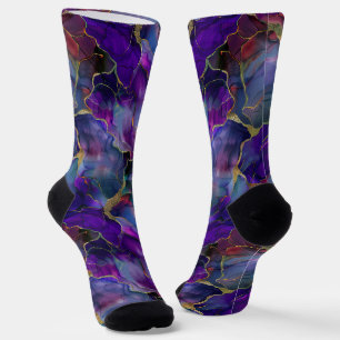 Chaussette Marbre merisant dans les veines bleu violet et or