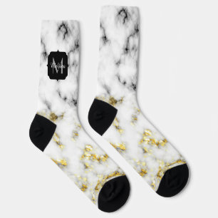 Chaussette Marbre noir et blanc paillettes dorées Monogramme