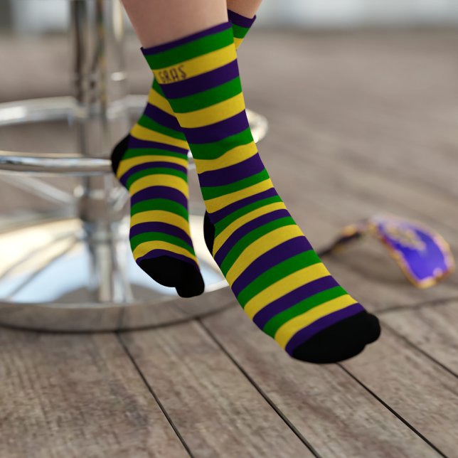 Chaussette Mardi Gras Chaussettes Gras Purple Gold et Green S (Step up your Fat Tuesday celebration with these Stripey Socks - perfect for Mardi Gras!)