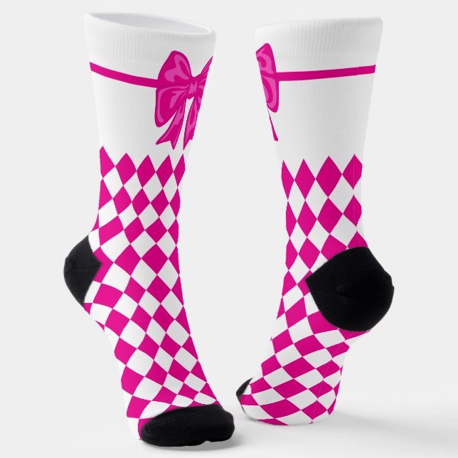 Chaussette Mardi Gras Cute Bow Rose Chaussettes Carnival Blan (Angulaire)