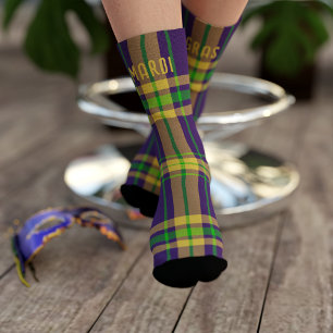 Chaussette Mardi Gras Plaid Purple Green Tartan Chaussettes