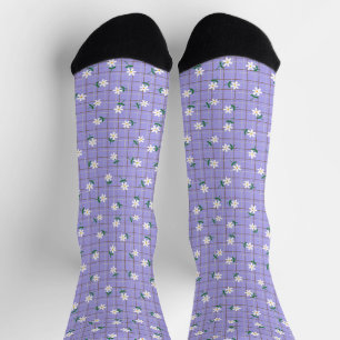 Chaussette Marguerites sur Carreaux (petite échelle) Violet
